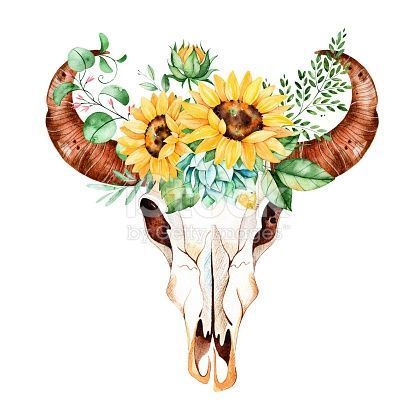 watercolor flowers Sunflower bouquet bull skull sunflower skull sunflowers watercolor painted sunflo Bull Skull Tattoos, Sunflower Watercolor Painting, Tattoos Infinity, Tattoos Mandala, Decal Ideas, Inspiration Tattoo, Tattoos Geometric, Western Paintings, Sunflower Canvas