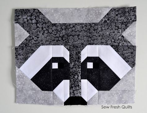 Raccoon Quilt Block, Raccoon Quilt, Animal Quilt Blocks, Forest Friends Quilt, Kid Quilts Patterns, Farm Quilt, Paper Pieced Quilt Patterns, Cat Quilt, Animal Quilts