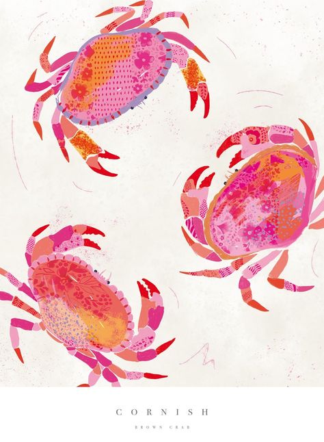 Pictures For Frames, Beach Art Ideas, Crab Aesthetic, Prints For Room, Crab Illustration, Prints For Bedroom, Large Art Print, Pink Prints, Aesthetic Prints