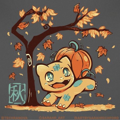 Fall Pokemon, Bulbasaur Art, Pokémon Toys, Draw A Pumpkin, Almost Halloween, Pokemon Halloween, Whimsical Art Journal, Pokemon Bulbasaur, Devian Art