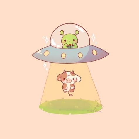 Cute Animal Drawings Kawaii Chibi, Cute Aliens Drawing, Cow Aesthetic Drawing, Cute Drawing For Best Friend, Cutsie Drawing, Space Cute Art, Cute Space Drawings, Alien Aesthetic Drawing, Alien Drawing Aesthetic