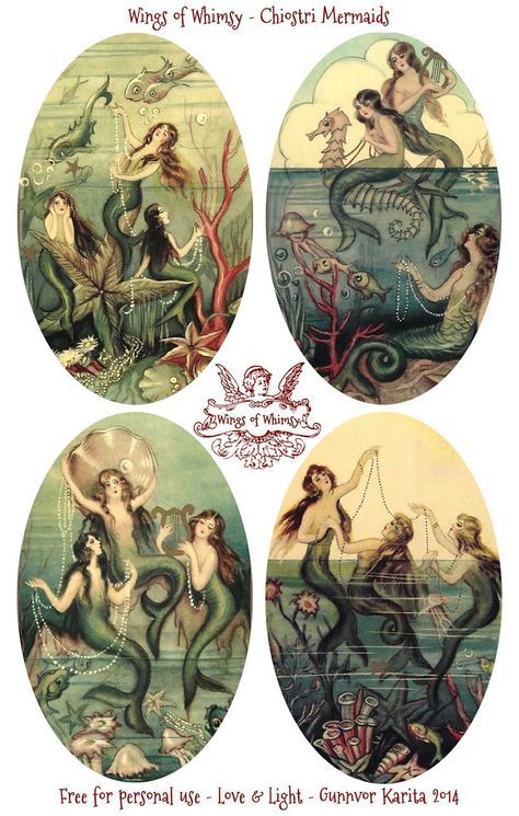 Notes Gift, Mermaids And Mermen, Vintage Mermaid, Arte Fantasy, Mermaid Art, Vintage Printables, Vintage Ephemera, Vintage Images, Art Vintage