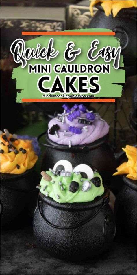 Halloween Cauldron Desserts, Cauldron Dessert Ideas, Harry Potter Halloween Treats, Caldron Cakes Harry Potter, Witch Halloween Treats, Kids Halloween Tea Party, Cauldron Cakes Harry Potter, Mini Cauldron Food Ideas, Harry Potter Treats Easy