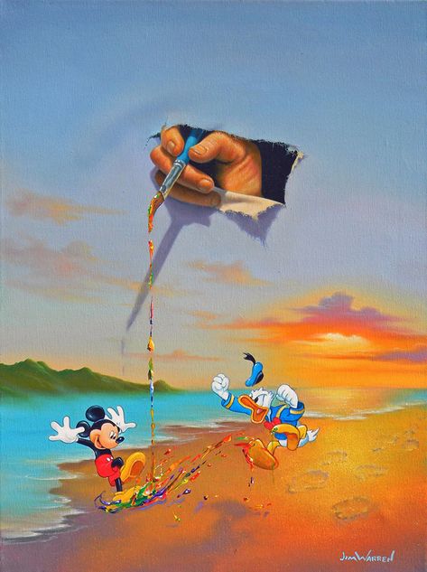 Walt’s Magic Brush * Artist Jim Warren Fantasy Myth Mythical Mystical Legend Whimsy Hidden Surreal Nature Disney Jim Warren Art, Jim Carrey Art, Magic Surrealism, Surrealistic Painting, Magic Realism Painting, Jim Warren Surrealism, Jim Warren, Surreal Nature, Special Painting