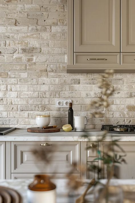 Kitchen Backsplash Mistakes You Should Never Make - Decoholic Kitchen With Texture, Kitchen Stone Tile Floor, Neutral Stone Backsplash, Modern Kitchen With Brick Backsplash, Light Kitchen Backsplash, Painted Brick Backsplash Kitchen, Plaster Backsplash Kitchen, Stacked Stone Backsplash Kitchen, Earthy Backsplash