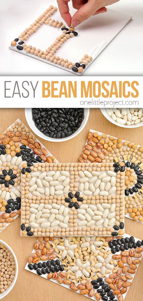 Photo of bean mosaic Mosaic Crafts For Adults, 3rd Grade Mosaic Art, Older Elementary Crafts, Bean Art Projects, Mosiac Art For Kids Craft Projects, Arts And Craft Activities For Middle School, Dried Bean Crafts, Dried Bean Mosaic, 2nd Grade Mosaic Art