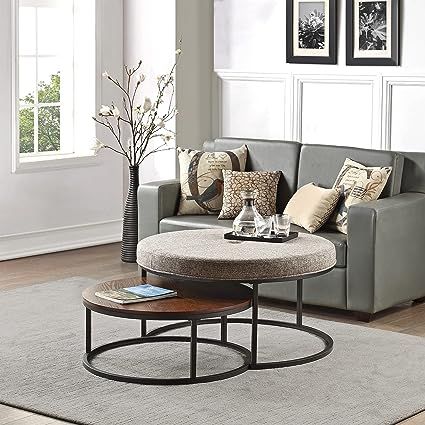 FirsTime & Co. Gray and Brown Corbett Nesting Ottoman and Coffee Table 2-Piece Set for Living Room, Home Office, Fabric and Wood, 36 x 36 x 18 inches (70479),Grey Nesting Ottoman, Gray And Brown, Ottoman Coffee, Nesting Coffee Tables, Wayfair Furniture, Ottoman Coffee Table, Fabric Bed, Cool Coffee Tables, Ottoman Table