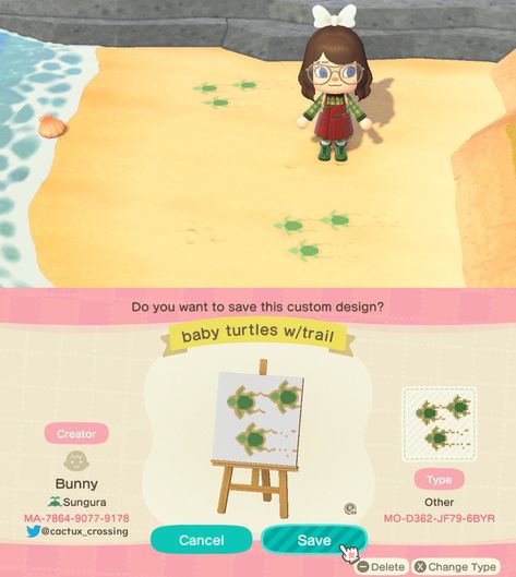 Animal Crossing Ground Design Codes, Acnh Cool Design Codes, Island Flag Animal Crossing Ideas, Codes For Paths Animal Crossing, Pathway Acnh Codes, Animal Crossing Turtle Design, Acnh Beach Sign Code, Custom Animal Crossing Paths, Animal Crossing Zodiac Design