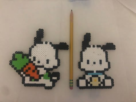 Sanrio Perler Beads Pattern, Pochacco Perler Beads, Sanrio Perler Beads, Sanrio Perler Bead Patterns, Sanrio Pixel Art, Hama Art, Perler Designs, Christmas Perler Beads, Melty Bead Patterns