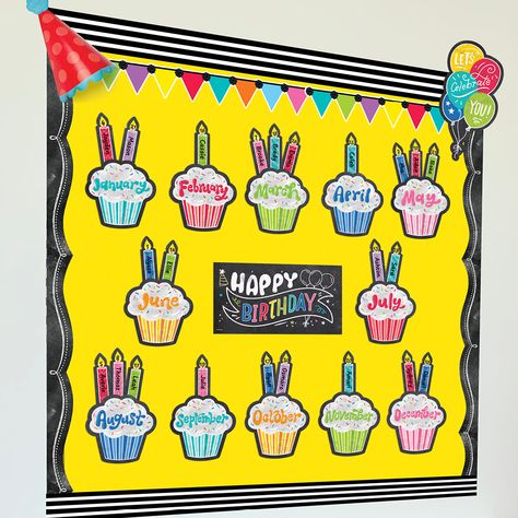 Cupcakes are a popular way to celebrate student birthdays, but oh, the sugar! Fortunately, on #NationalGiveSomeoneACupcakeDay, CTP has the solution! Our colorful cupcake cut-outs and mini bulletin board sets may taste like cardboard, but they look fabulous and are perfect for a wide variety of fun, creative uses. Cupcake Birthday Display Classroom, Happy Birthday Bulletin Boards Classroom, Cupcake Bulletin Board Ideas, Cupcake Bulletin Boards, Birthday Chart Classroom, 2024 Classroom, Class Board, Cupcake Day, Class Birthdays