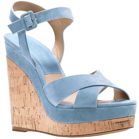 Michael Kors Cate Leather Platform Wedge Sandals ($316) ❤ liked on Polyvore featuring shoes, sandals, wedges, heels, heels and boots, light blue, wedges shoes, platform wedge sandals, wedge heel sandals and open toe wedge sandals Heels Light Blue, Blue Wedge Heels, Bvlgari Jewelry, Platform Wedges Shoes, Leather Sole Shoes, Wedges Heels, Michael Kors Sandals, Fashion Shoes Sandals, Blue Wedges