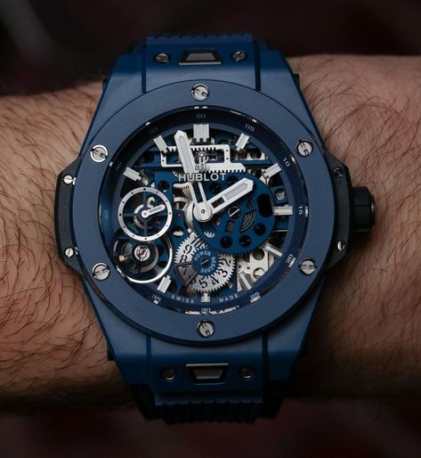 Hublot Watches Men, Geneva Watch, Hublot Big Bang, Hublot Watches, Swiss Army Watches, Skeleton Watches, Ceramic Watch, Blue Watches, Womens Watches Luxury