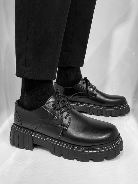 Black  Collar   Plain Oxfords & Derby Shoes Embellished   Men Shoes Platform Dress Shoes Men, Black Fancy Shoes Men, Black Platform Shoes Men, Men Oxford Shoes Outfit, Dark Academia Shoes Male, Men’s Platform Shoes, Fancy Male Shoes, Black Shoes Men Formal, Male Shoes Aesthetic