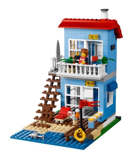 Lego Beach, Lego House Ideas, Lego Furniture, Lego Challenge, Lego Club, Lego Diy, Seaside House, Lego Activities, Lego Craft