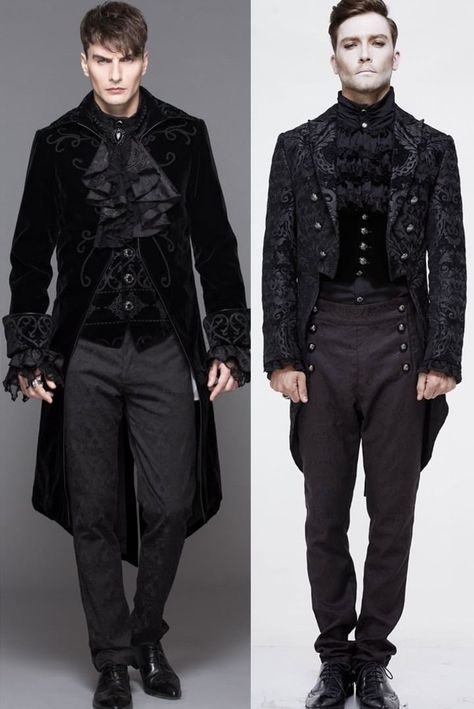 Victorian Gothic Male Outfit, Victorian Mens Fashion Gothic, Formal Goth Outfits Men, Victorian Gothic Suit, Gothic Prom Suit, Victorian Goth Male, Male Gothic Outfits, Masquerade Ball Outfits For Men, Vampire Tuxedo