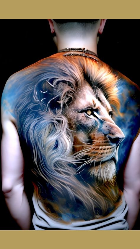 Realism Lion Tattoo Design, Tattoo Men Stencil, Tato Back, Tato Cover, Couple Small Tattoos, Back Piece Tattoo Men, Colorful Lion Tattoo, Dark Tattoos For Men, Mars Tattoo