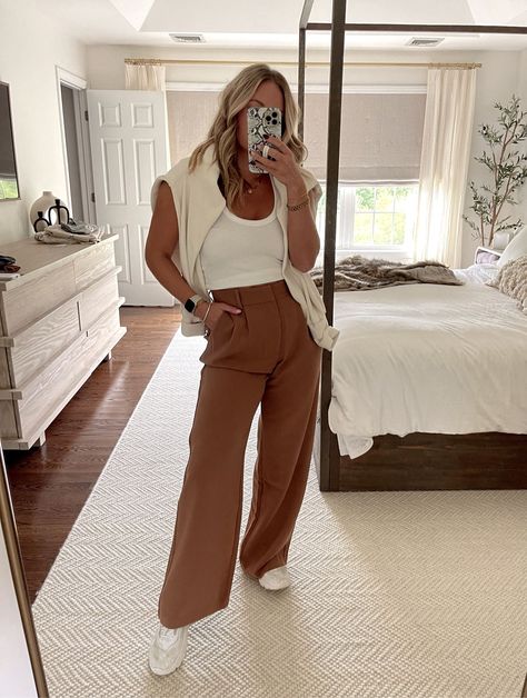 Abercrombie trousers - wearing medium with white tank & Varley sweater fall looks, fall outfits, fall outfit 2022, fall looks 2022, fall style 2022, abercrombie, abercrombie fall looks 2022, abercrombie fall fashion 2022 Abercrombie Work Pants, Abercrombie And Fitch Work Outfits, Abercrombie Fall Outfits, Abercrombie Pants Outfit, Abercrombie Trousers Outfit, Abercrombie Sloane Pant Outfit, Fall Trousers Outfit, Abercrombie Trousers, Abercrombie And Fitch Trousers