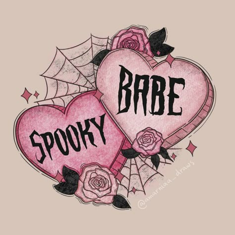 Cute Spooky Flash Tattoo, Gothic Halloween Tattoo, Spooky Little Tattoos, Pink Halloween Tattoo, Pastel Halloween Tattoo, Spooky Love Drawings, Patchwork Tattoo Ideas Halloween, Halloween Heart Tattoo, Cute Spooky Tattoo Ideas