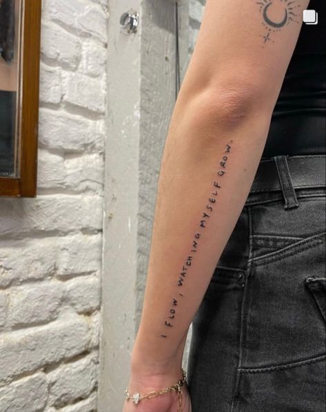 I flow, watching myself grow tattoo Deeply Belong To Myself Tattoo, I Deeply Belong To Myself Tattoo, Grow Tattoo, Myself Tattoo, Words Tattoo, Watch Me Grow, Word Tattoos, Meaningful Tattoos, I Tattoo