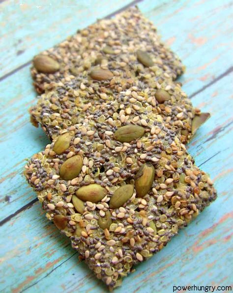 Multi-seed Quinoa Crackers {vegan, gluten-free} | power hungry Sweet Bars, Healthy Crackers, Quinoa Pasta, Power Bar, Homemade Crackers, Baking Book, High Protein Vegan, Power Hungry, Cracker Recipes