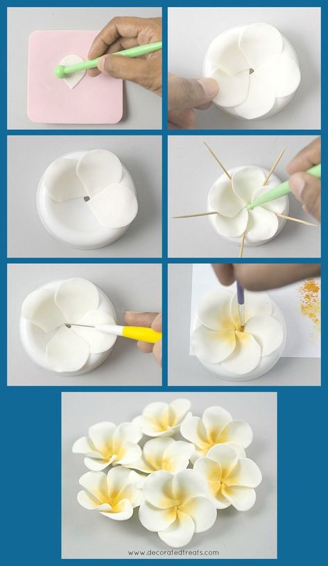 Iced Flowers, Flores Plumeria, Plumeria Wedding, Sugar Paste Flowers, Sugar Flowers Tutorial, Fondant Flower Tutorial, Icing Flowers, Creative Cake Decorating, Plumeria Flowers