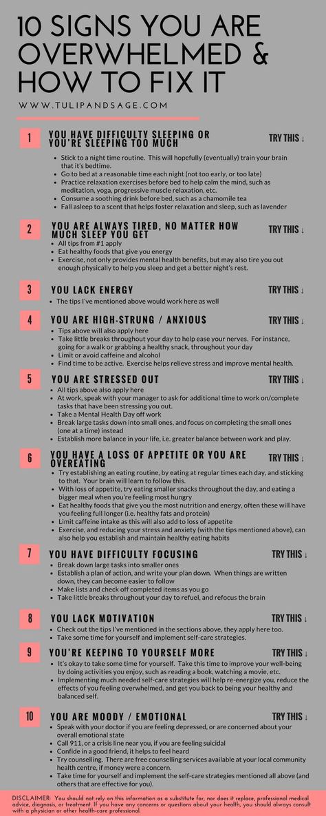 10 Signs You Are Overwhelmed & How To Fix It | Tulipandsage.com Self Care Activities, Healthy Mind, Coping Skills, Self Improvement Tips, Mental Wellness, Emotional Health, Better Life, The Words, Fix It