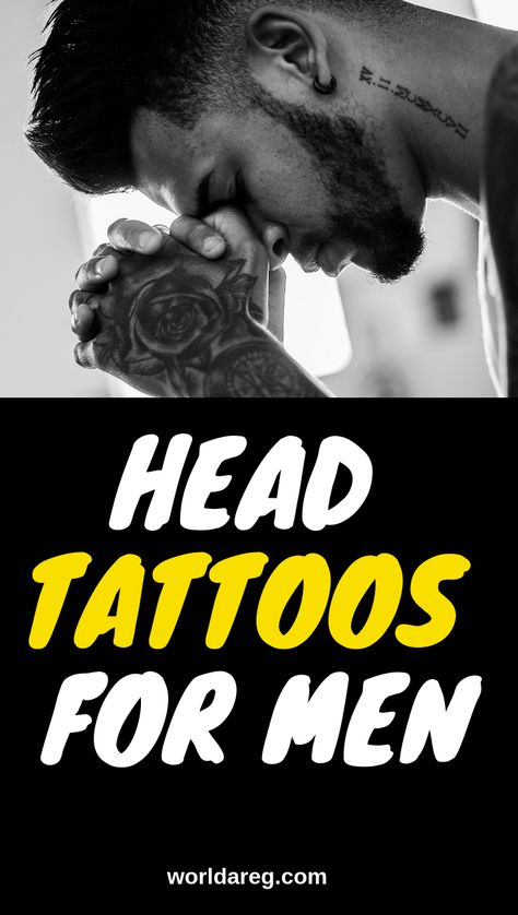 Head Tattoos For Men Bald Head Tattoos For Men, Small Head Tattoo, Side Head Tattoo, Head Tattoos For Men, Side Of Head Tattoo, Back Of Head Tattoo, Head Tattoo Men, Cool Face Tattoos, Head Tattoo Ideas