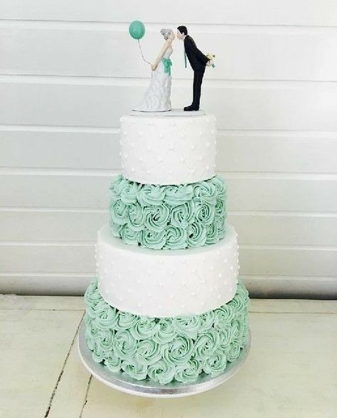 Wedding Cake Diy Decorating, Mint Wedding Cake, Rhinestone Wedding Cake, Wedding Dresses Backless, Wedding Cakes Ideas, Rose Wedding Cake, Unfrosted Cake, Silhouette Cake Topper, Silhouette Cake