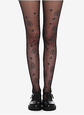 Black Celestial Planchette Sheer Tights Emo Accessories, Sheer Tights, Emo Outfits, Gothic Dress, Girls Socks, Socks And Tights, Drip Dry, Kawaii Clothes, Black Tights