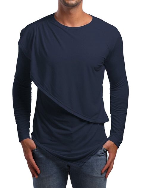 Faux Twinset Asymmetric Solid T-shirt , #AD, #Twinset, #Faux, #Asymmetric, #shirt, #Solid #affiliate Vacation Tops, Cheap Mens Fashion, Fall Fit, Mesh Long Sleeve, Quality T Shirts, Online Clothing Stores, Long Sleeve Casual, Long Sleeve Knit, Navy White