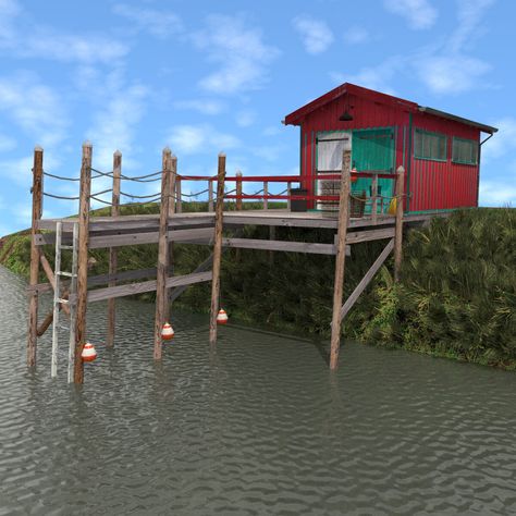 Fish Hut, Japanese Store, Terraria, Environment Design, Fishing Villages, Exterior House, Street Scenes, Garden Bridge, Cosmos