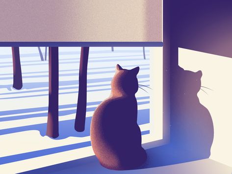 Early morning on Behance Soundcloud Aesthetic, Shadow Window, Wolf Sitting, Window Snow, Snow Illustration, Snow Landscape, Winter Cat, Cat Window, Light Shadow