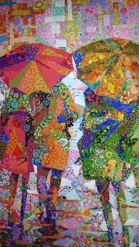 Collage Quilts, Figurative Kunst, Landscape Art Quilts, Appliqué Quilts, Kaffe Fassett Quilts, Colorful Umbrellas, Kaffe Fassett Fabric, Landscape Quilt, Quilt Modernen