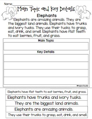 The Creative Colorful Classroom: Main Topic and Key Details Nonfiction Main Idea, Main Idea And Key Details, Main Idea And Details, Main Idea Worksheet, Teaching Main Idea, Colorful Classroom, Facts About Animals, Supporting Details, 1st Grade Reading