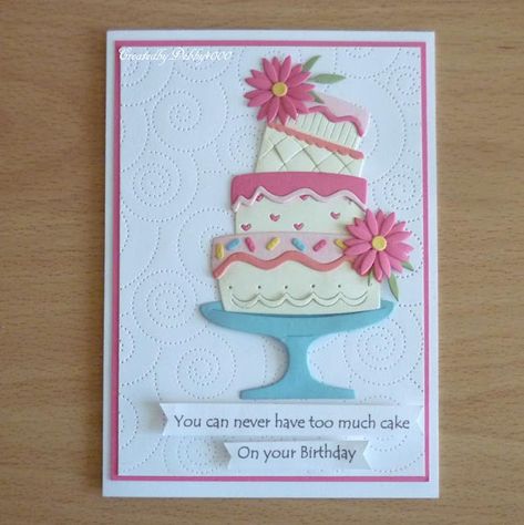 Birthday Cake Card Diy, Cake Card Design, Birthday Cake Cards Handmade, Cake Birthday Card, Cupcake Birthday Cards, Birthday Cake Card, Tiddly Inks, Handmade Cake, Girl Birthday Cards