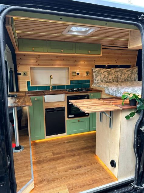 Campervan Kitchen, Van Kitchen, Truck Living, Boat House Interior, Camper Interior Design, Wood Worktop, Pod House, Campervan Conversion, Van Conversion Interior