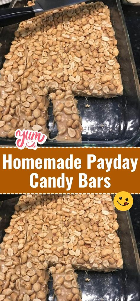 Homemade Payday Candy Bars Pay Day Candy Bar Recipe, Homemade Pay Day Candy Bars, Home Made Payday Bars, Copycat Payday Candy Bars, Diy Payday Candy Bars, Pay Day Bars Recipes, Payday Candy Bar Recipe, Homemade Payday Bars, Homemade Payday Candy Bars