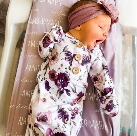 Demi's Dusty Purple Floral Newborn Baby Knot Gown & Hat Set Personalized Newborn Outfit, Personalized Swaddle, Baby Coming Home Outfit, Newborn Accessories, Personalized Sweater, Hospital Outfit, Cocoa Mix, Personalized Gifts For Kids, Baby Swaddle Blankets