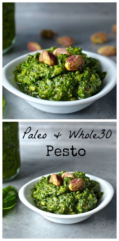 Paleo Pesto - Real Food with Jessica Whole 30 Avocado, Avocado Pistachio, Whole30 Pesto, Paleo Pesto, Paleo Condiments, Paleo Sauces, Spring Dishes, Pistachio Pesto, Paleo Lifestyle