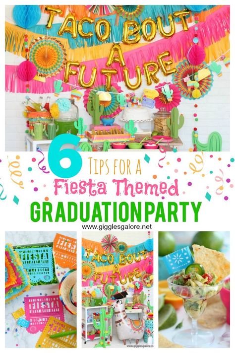 6 tips for a Fiesta Themed Graduation Party! #graduationparty #fiesta #partyideas #parties #graduation #gradparty Fiesta Senior Party, Taco Theme Graduation Party, Nacho Graduation Party, Final Fiesta Graduation Party, Taco Bout A Future Graduation Party, Fiesta Theme Graduation Party Ideas, Kindergarten Graduation Party Themes, Taco About A Future Graduation Party, Graduation Party Mexican Theme