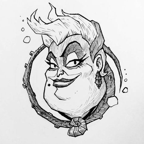 Ursula Drawing Sketches, Ursula Sketch, Ursula Tattoo Ideas, Ursula Drawing, Ursula Tattoo, Ariel Drawing, Disney Drawing, Inktober 2016, Scene Drawing