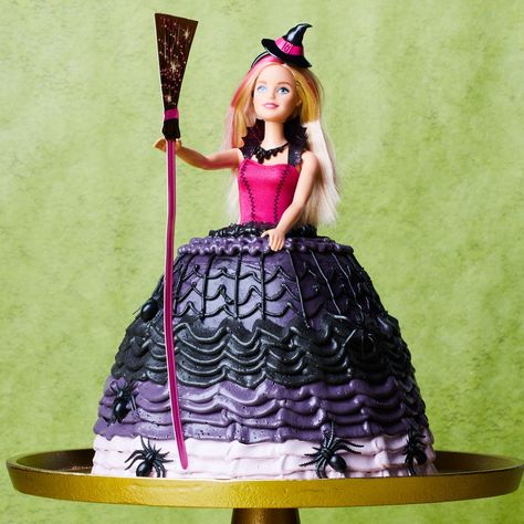 How to Make a Barbie Cake for Halloween | Epicurious Halloween Decorated Cakes, Bday Food Ideas, Cake Decorating Halloween, Cakes Decoration Ideas, Doll Cake Designs, Halloween Birthday Cake, Creative Pies, Best Birthday Cake Recipe, Witch Birthday