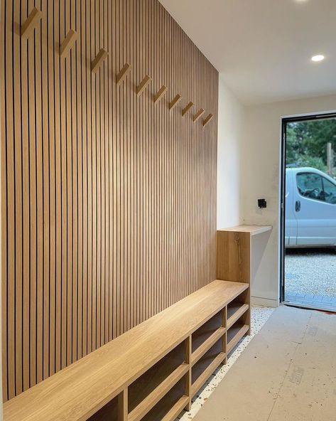 This entrance hall really has a super welcoming when entering the property. Look forward to seeing this boot area once the decor is… | Instagram Hallway Built In Storage, Small Entrance Hall Ideas, Mudroom Entry, Accent Wall Entryway, Small Mudroom Ideas, Entrance Hall Decor, Modern Entrance, Home Hall Design, Edwardian House