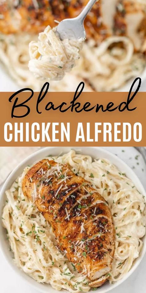 Creamy Blackened Chicken Pasta, Easy Blackened Chicken Alfredo, Blacken Chicken Alfredo, Blacken Chicken Pasta, Quick And Easy Chicken Alfredo Recipe, Blackened Cajun Chicken Pasta, Blackened Chicken Alfredo Recipe, Blackened Cajun Chicken Alfredo, Grilled Chicken Alfredo Recipe