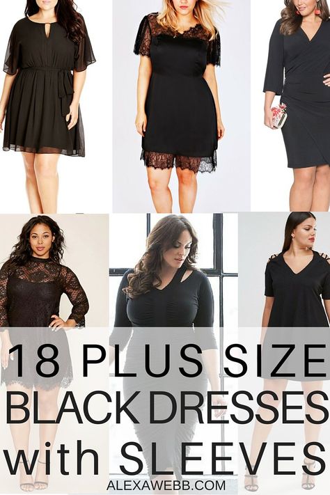 18 Plus Size Black Dresses {with Sleeves} - Alexa Webb Black Dresses With Sleeves, Wedding Guest Dresses With Sleeves, Party Dresses With Sleeves, Alexa Webb, Plus Size Wedding Guest, Cocktail Dresses With Sleeves, Plus Size Wedding Guest Dresses, Plus Zise, Plus Size Black Dresses