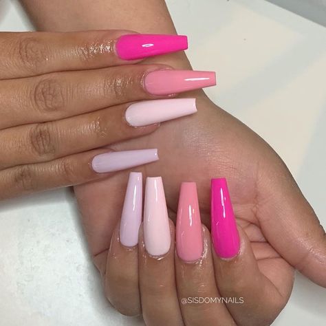 Pink Nails Multiple Shades, Shades Of Pink Nails, 50 Shades Of Pink, Acrylic Toes, Acrylic Toe Nails, Pink Ombre Nails, Blue Acrylic Nails, Polygel Nails, Acrylic Nails Coffin Pink