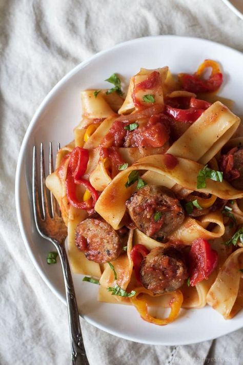 Pappardelle Pasta Recipe, Pasta With Italian Sausage, Italian Sausage And Peppers, Sausage Recipes For Dinner, Sausage Dinner, Pappardelle Pasta, Italian Sausage Pasta, Italian Comfort Food, Weeknight Recipes