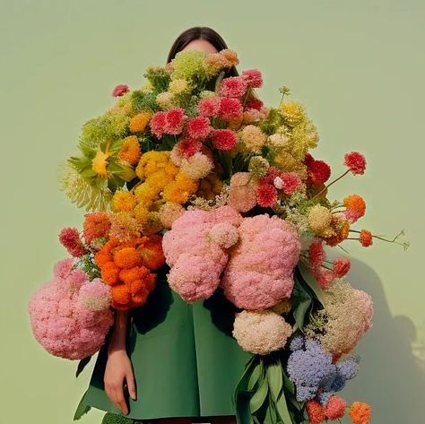 https://www.instagram.com/p/CuHknS6qv_s/ Real Flower Dress, Pastel Flowers Aesthetic, Flower Installation Art, Flower Runway, Flower Editorial, Whimsical Florals, Ranunculus Flowers, Flower Artists, Flower Installation