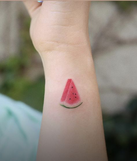 Tiny Watermelon Tattoo, Watermelon Tattoo Minimalist, Watermelon Tattoo Ideas, Melon Tattoo, Watermelon Tattoo, Ignorant Tattoos, Pisces Constellation Tattoo, Sheep Tattoo, Fruit Tattoo