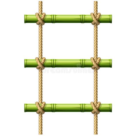 Bamboo rope ladder vector illustration Bamboo Stairs, Stall Decorations, Bamboo Furniture Design, Bamboo Ladders, Bamboo Diy, Fairy Garden Doors, Survival Knots, Kids Dishes, Rope Ladder